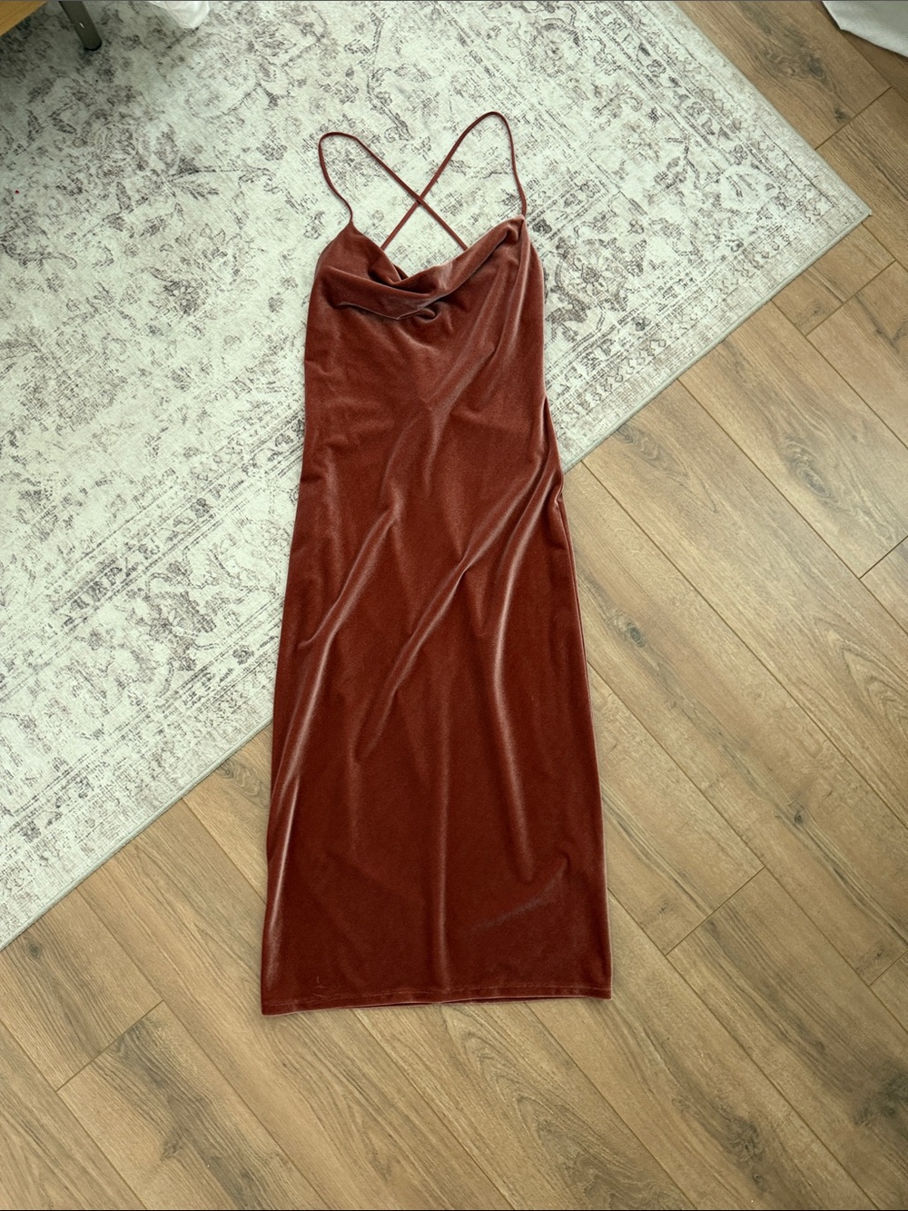 Jimmy Yoo Collection Slip Cowl Neck Satin Midi Dress - Rust